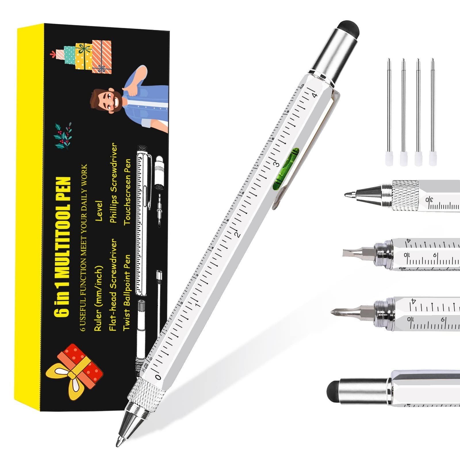 Pen Gifts for Men, Cool Gadgets 6 in 1 Multitool Pen, Stocking Stuffers for M…