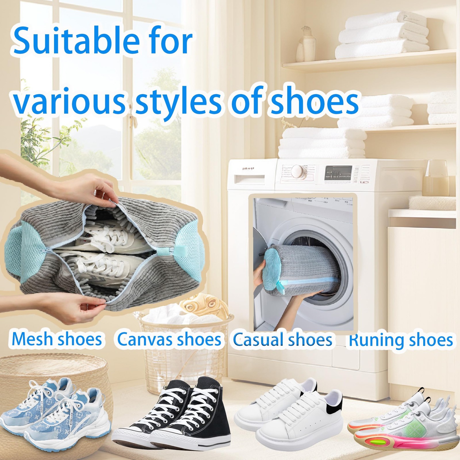 Shoe Washing Machine Bag Laundry for Washer 56.05 liters, Gray 2Pcs