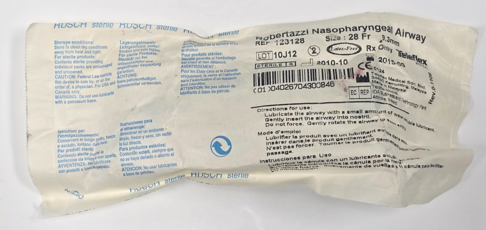 US Military Rusch Robertazzi Nasopharyngeal Airway FOR TRAINING USE
