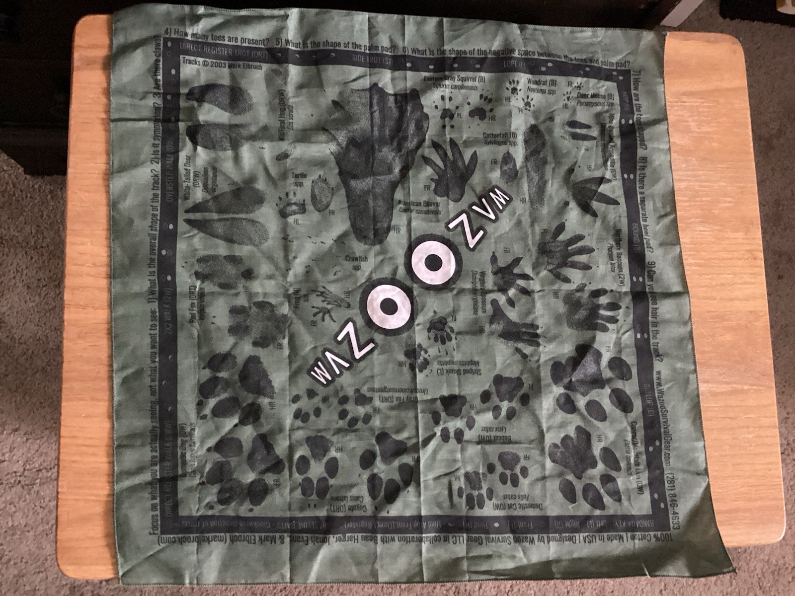 Wazoo Survival Gear Bandana for Outdoor Camping Tracking Animal Paw Footprints