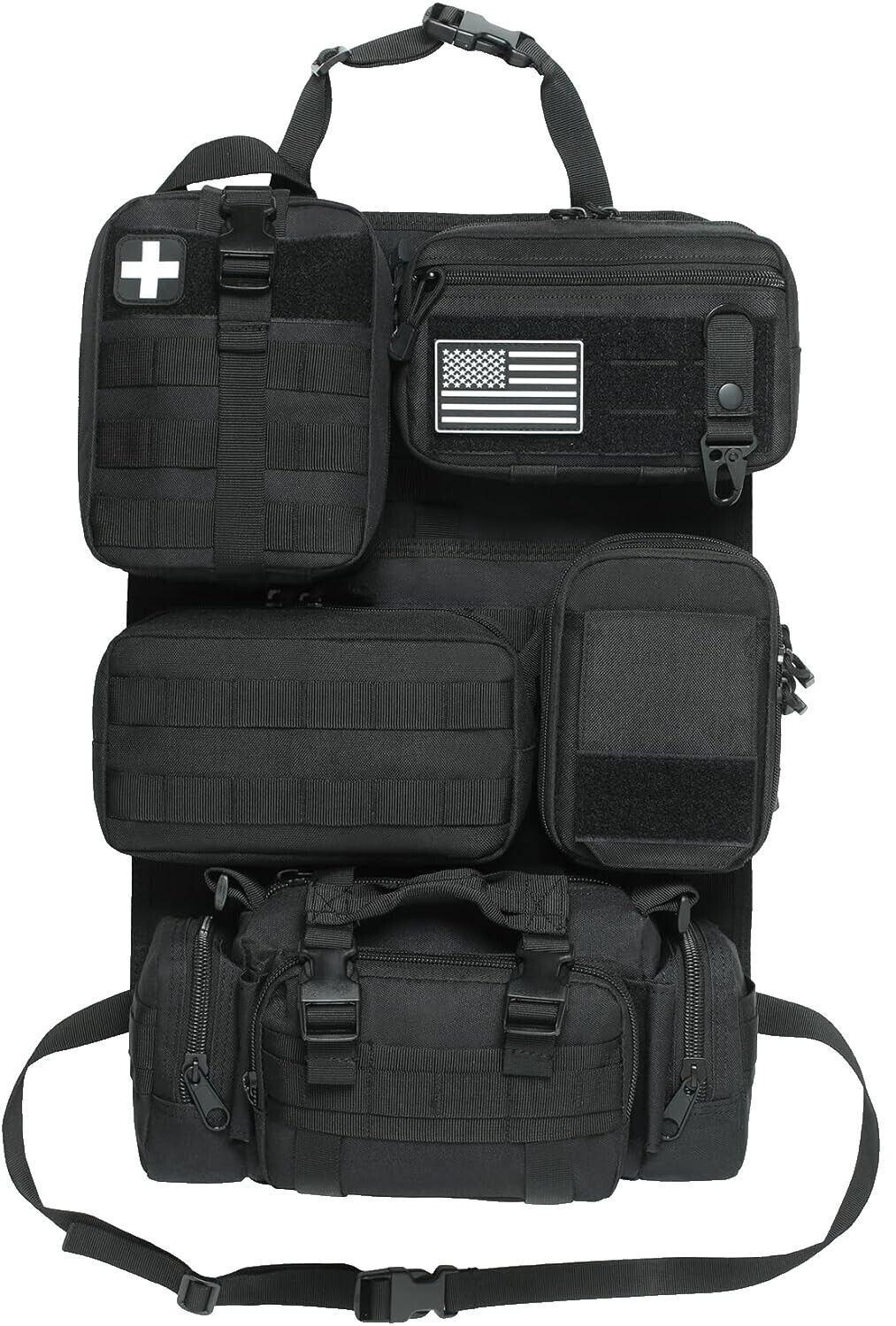 6 Pk Tactical Molle Car Back Seat Organizer 1 Panel 5 Detachable Molle Pouches