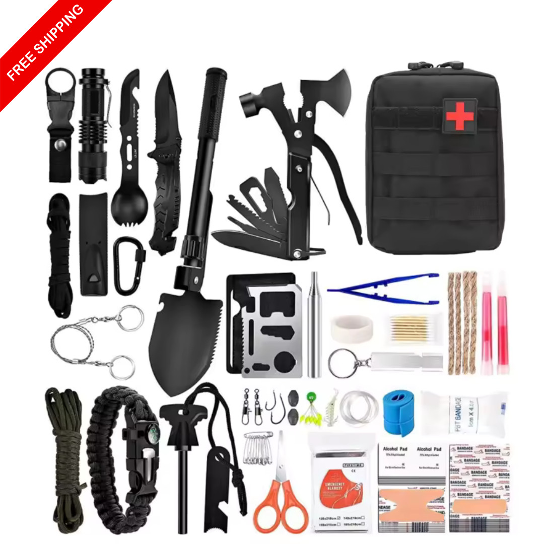 Camping Survival Kit – Outdoor Emergency Tool Set, First Aid & Self-Defense