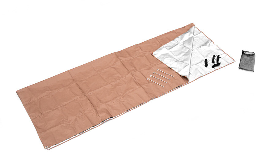Brown HD Heavy Duty Thermal Reflective Blanket Kit 4 Stakes Emergency Solar Tarp