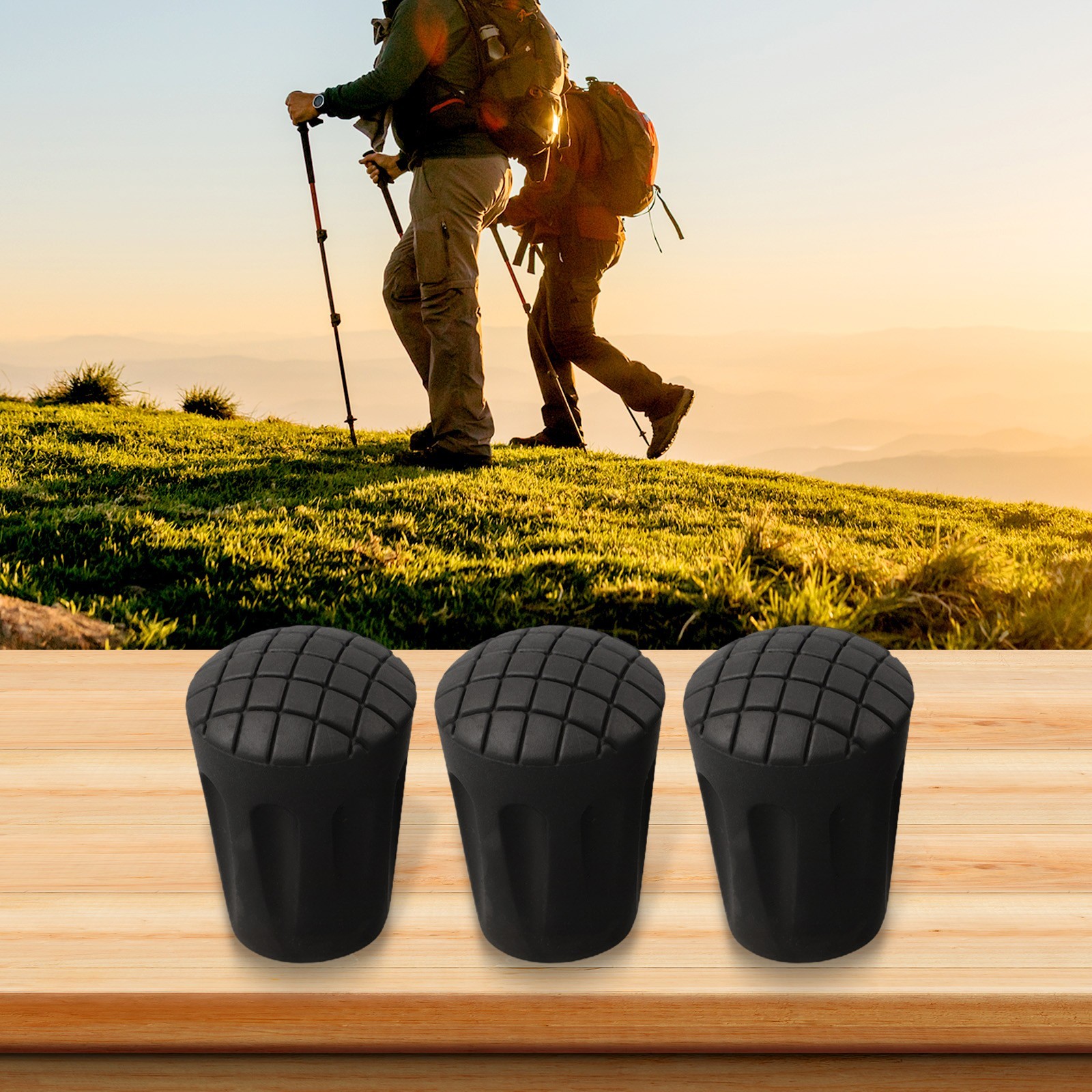 Trekking Pole Tips Replacement Long Lasting Rubber Feet (3pcs) for Hiking Poles