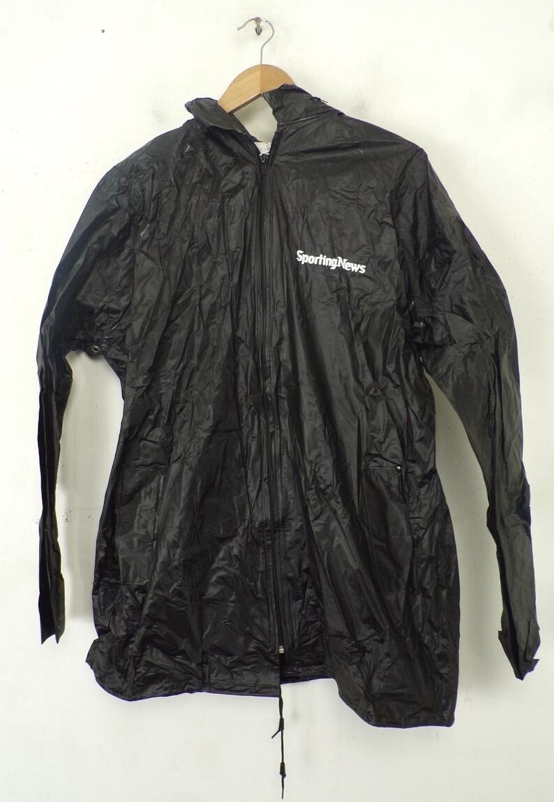 Sporting News Vinyl Zippered Rain Jacket With Hood ** L-XL **BRAND NEW**