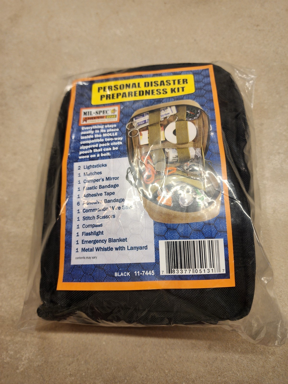 Mil Spec Plus Adventure Gear Disaster Survival Kit BLACK #11-7445 New SEALED