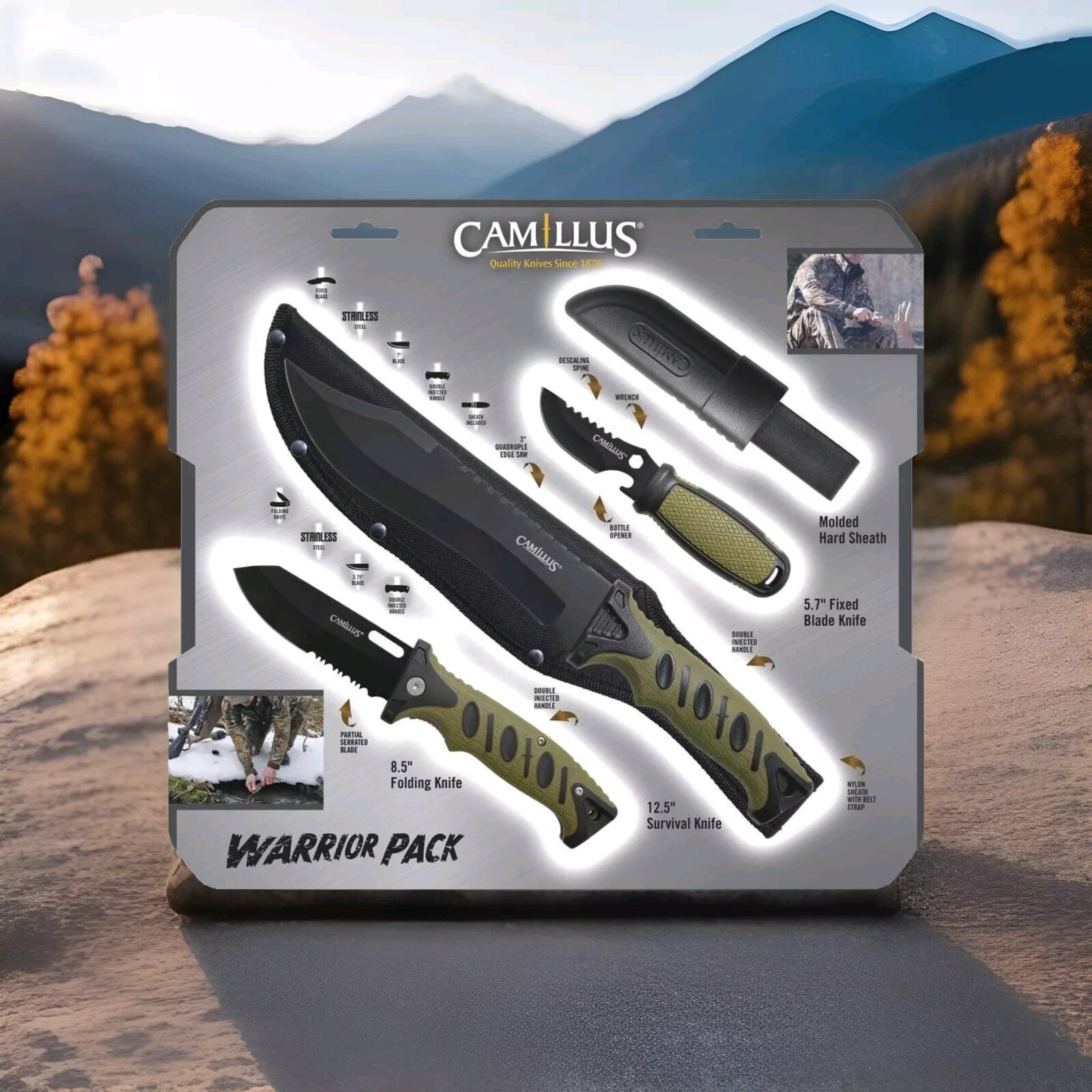 Camillus Warrior Knife Pack 3 Piece SURVIVAL SET