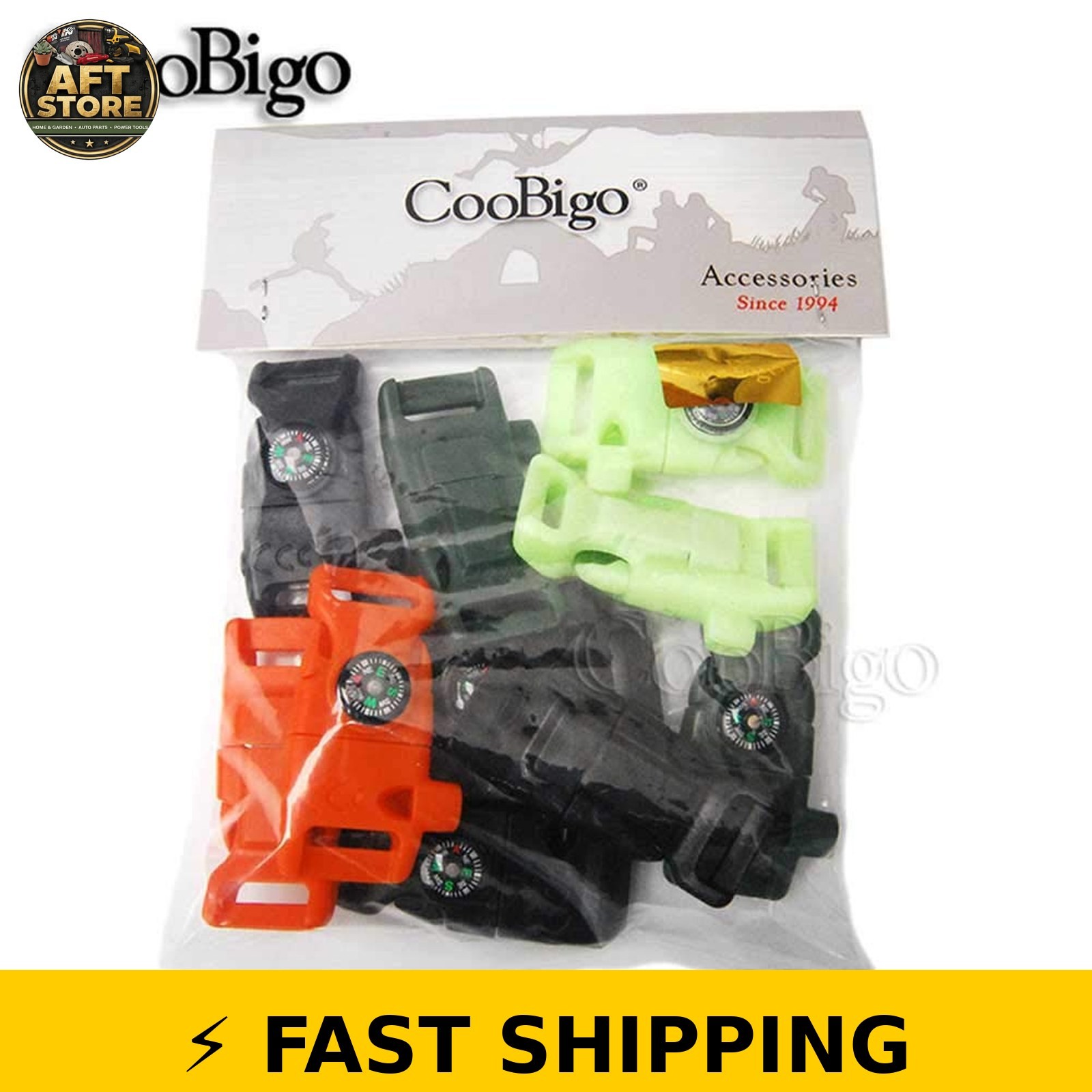 CooBigo 12pcs Mix Color Compass Fire Starter Whistle Buckle Set