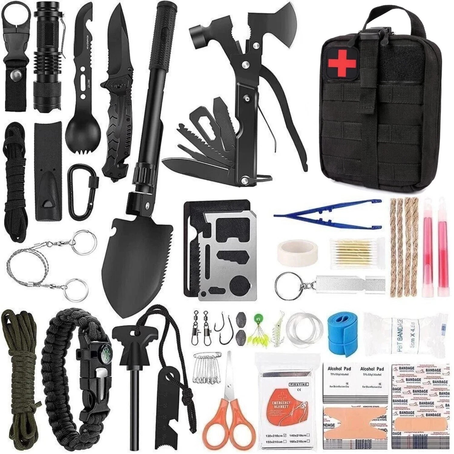 142-Piece Survival & First Aid Kit – Emergency Bugout Bag with Professional Gear
