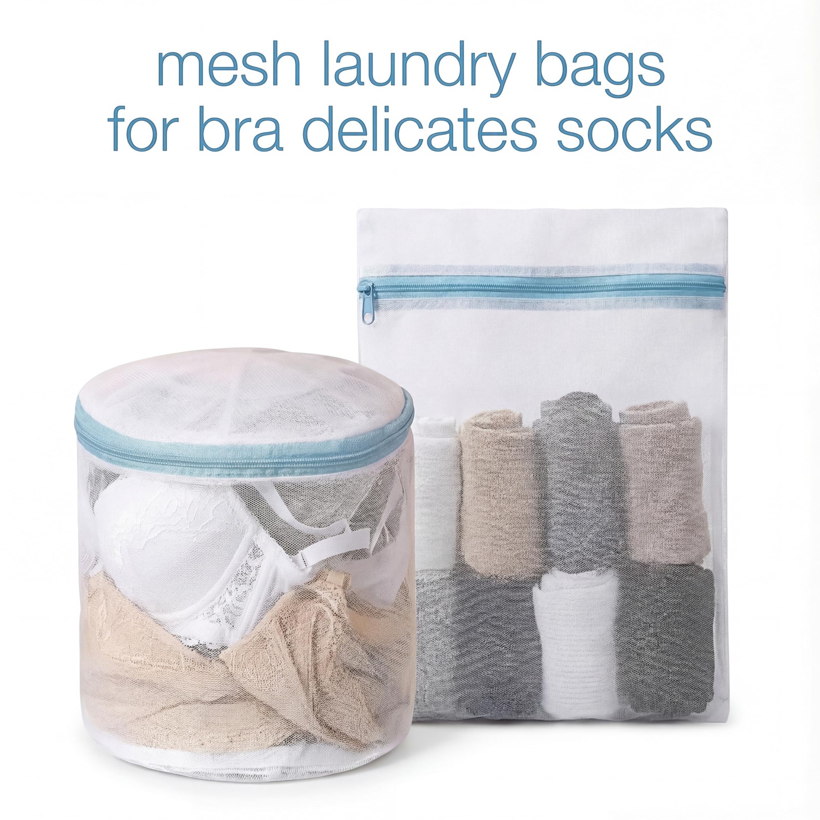 6 Pack Mesh Laundry Bags for Delicates with Auto-Lock Zipper, Durable blue