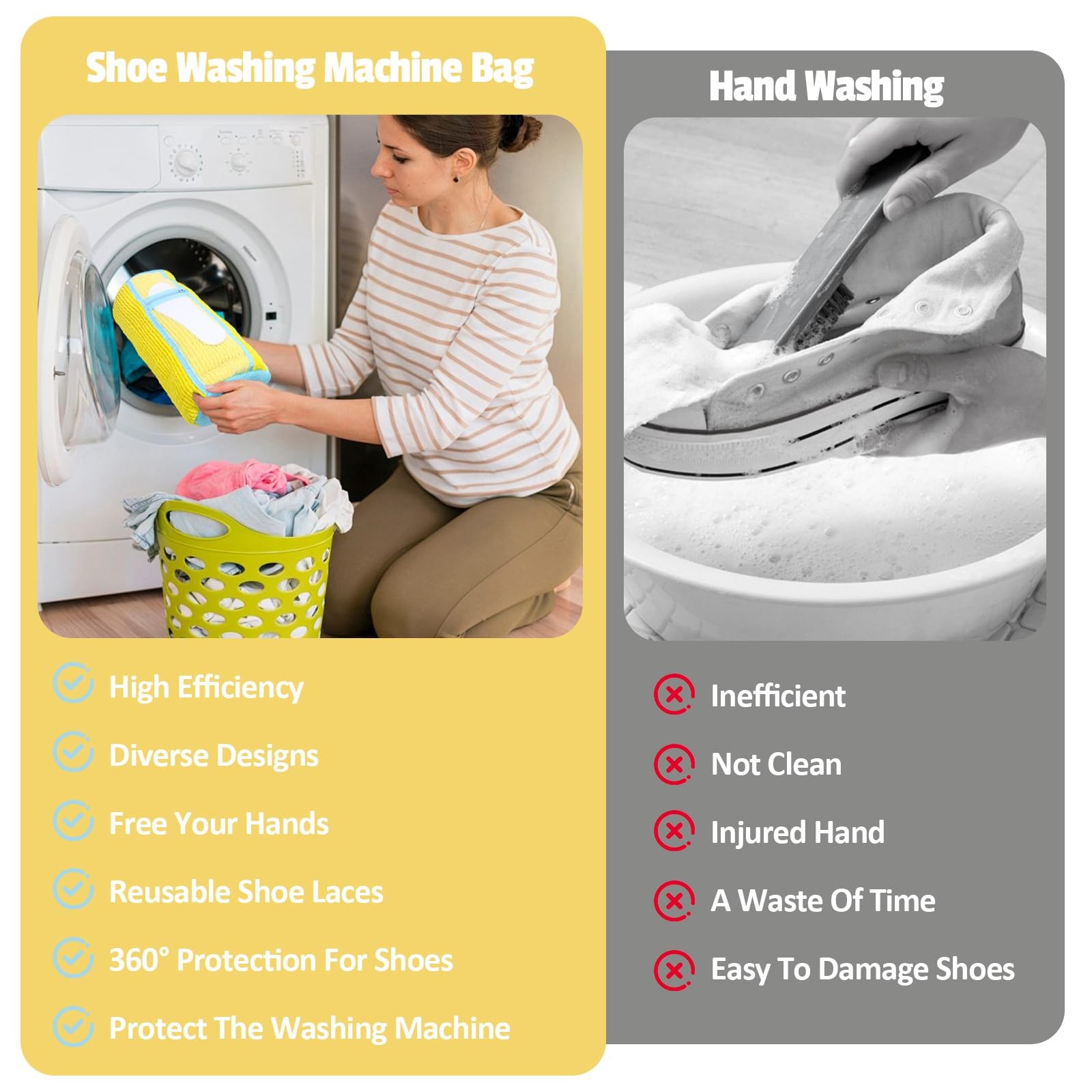 Shoe Washing Machine Bag,2 Pcs 15 inches x 7.1 inches, Standard Yellow