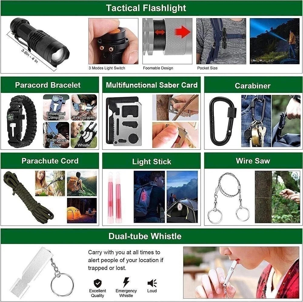 Emergency Survival Kit Bag First Aid Bug out Military Prepper Kit 142Pcs Bag New