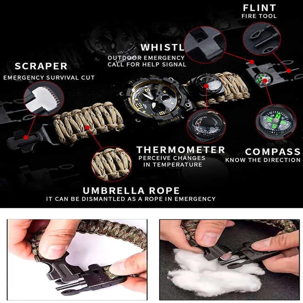 Multi Functional Outdoor Living Chain Torch, Compass, , Thermometer, First ai…