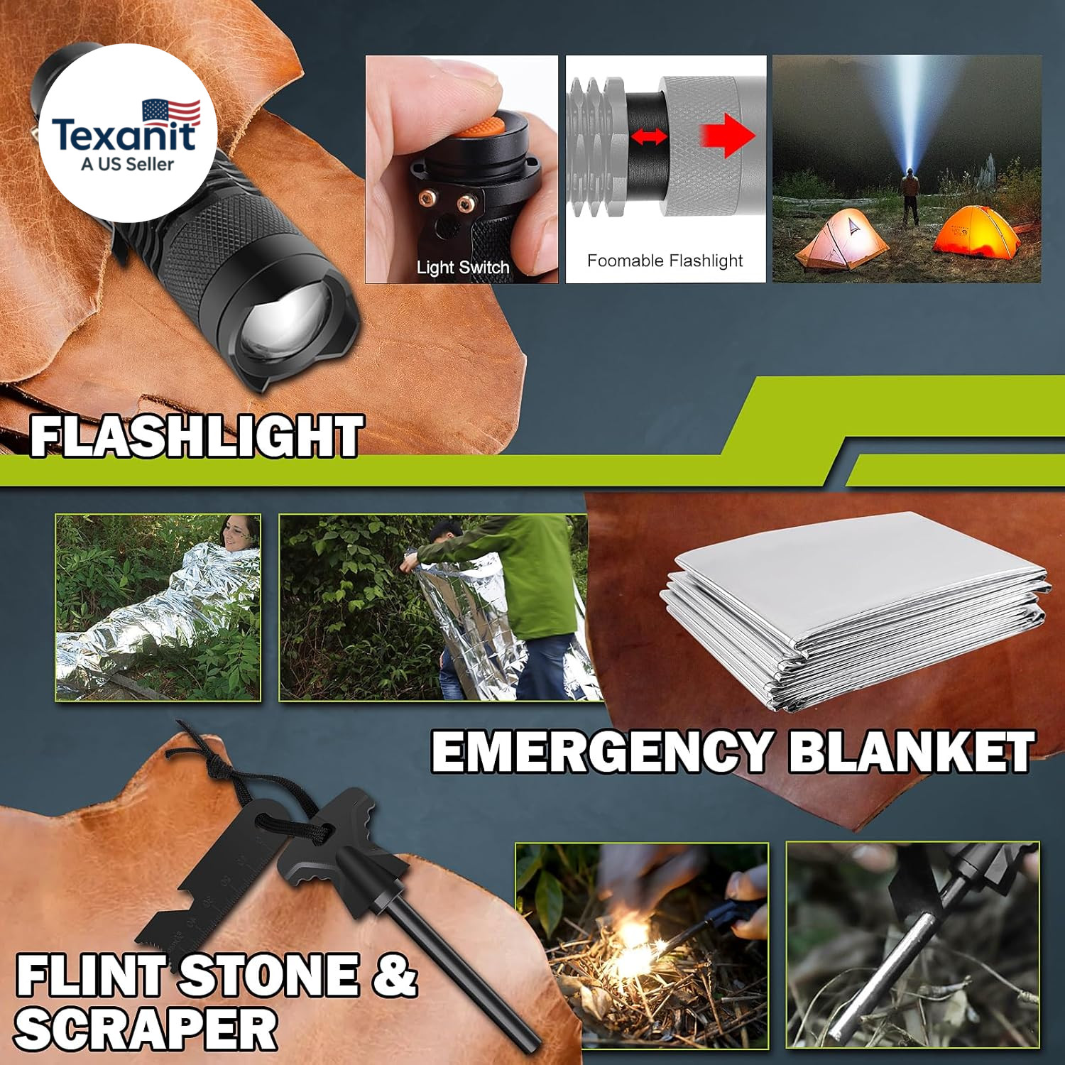 Survival Kit 17 in 1, Survival Gear and Supplies for Adult Teen Men, Survival Ca