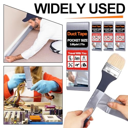 Pack 1.77 in x 10 ft Travel Duct Tape Mini Pocket Size Flat Roll Silver 4