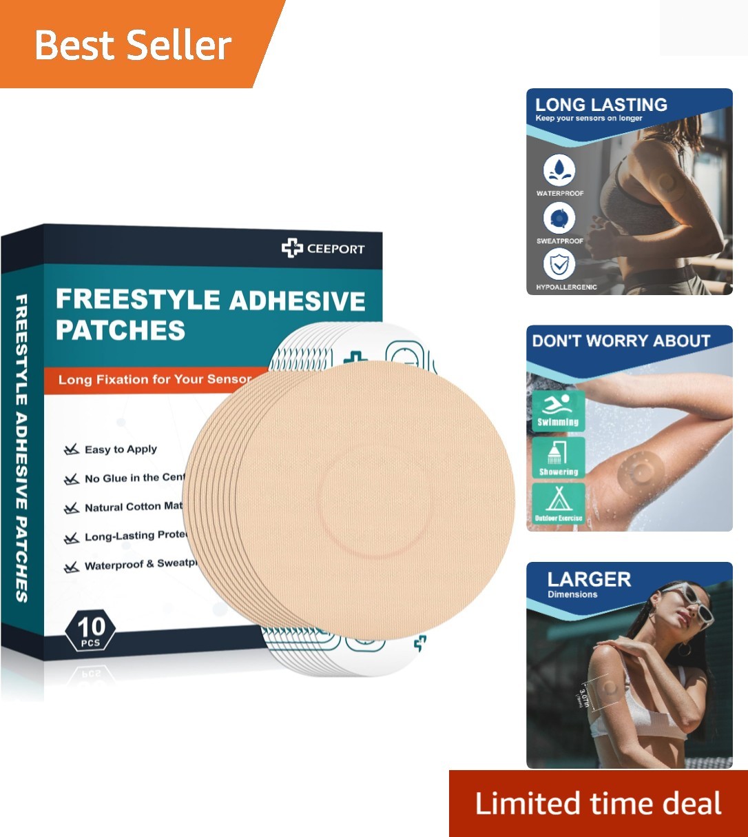 Long-Lasting Freestyle Libre Sensor Patches – 10 Pack Waterproof Comfort Covers