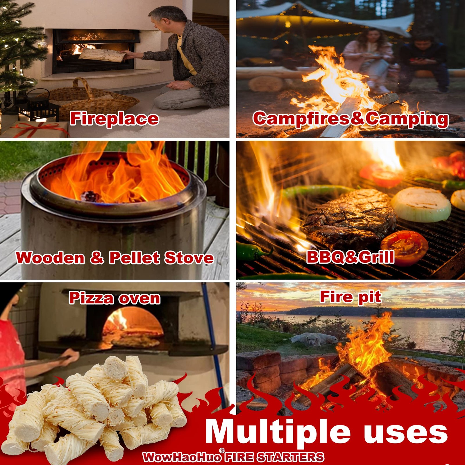 WowHaoHuo 100Pcs Fire Starters for Fireplace,Grill & BBQ,Campfires, Yellow
