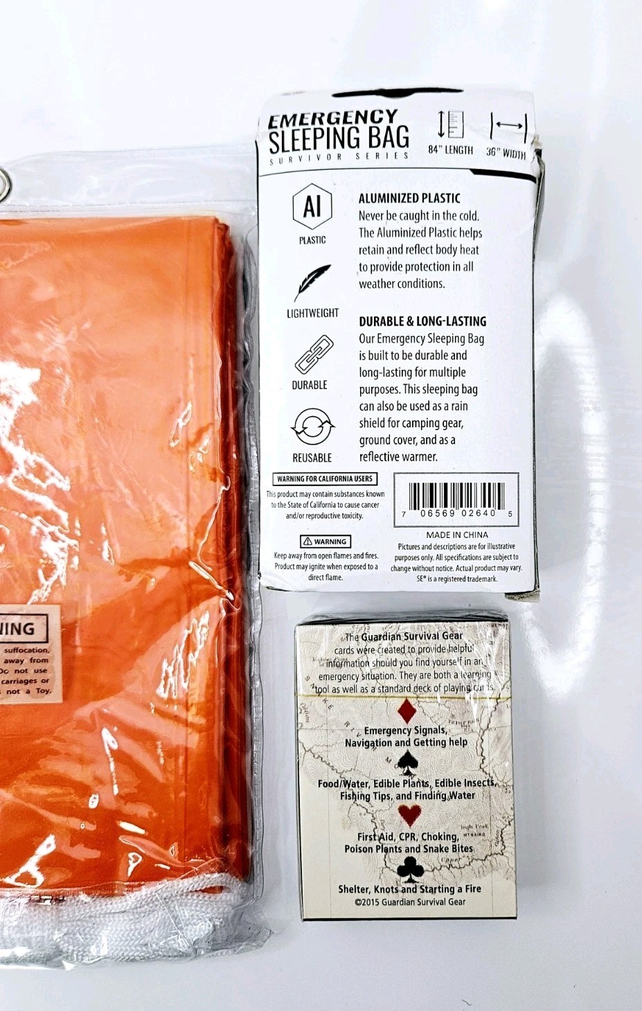 Emergency Survival Kit Camping Shelter Tube Tent, Sleeping Bag, Playing Cards