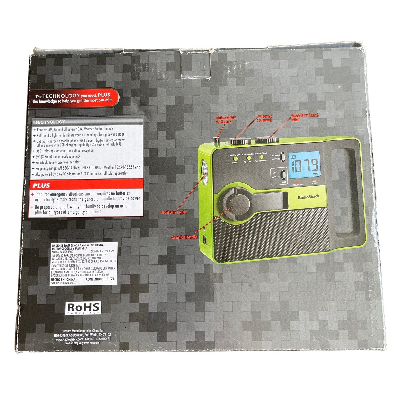 Radio Shack Emergency Crank Radio AM FM Weather Band USB Charging Port – NEW NIB