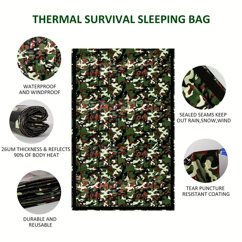 Bivvy Camouflage Emergency Sleeping Bag Thermal Survival Camping Hiking Outdoor