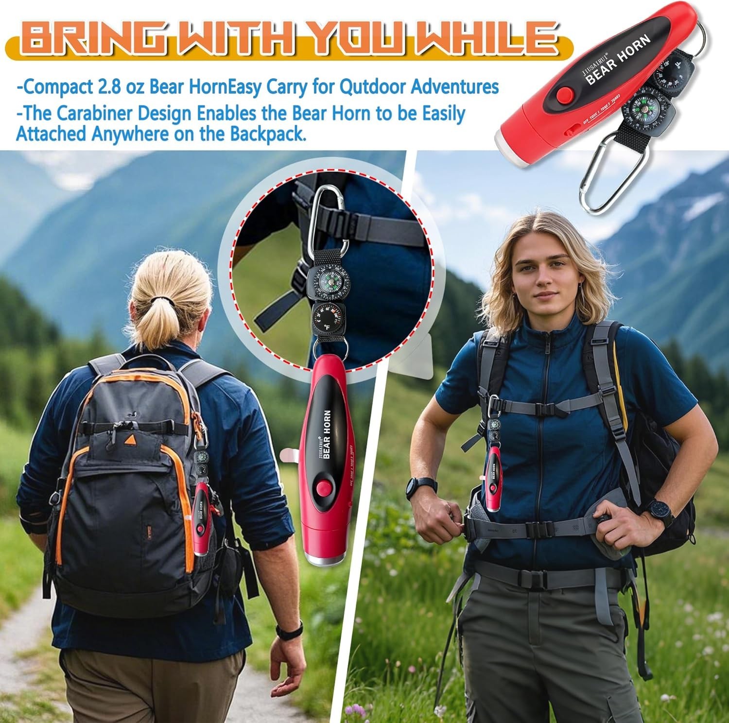 Portable 120dB Bear Deterrent Horn with Compass & Thermometer for Outdoor Safety