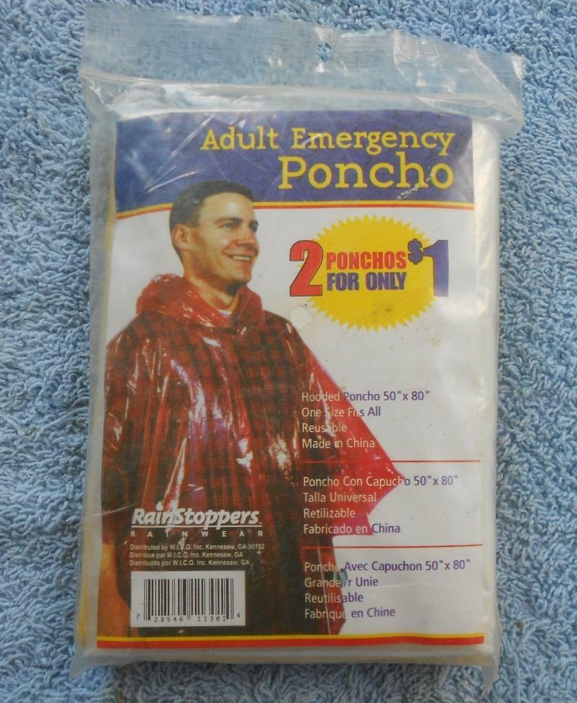 2 Adult Emergency Hooded Ponchos RainStoppers Rain Wear Gear 50″x80″