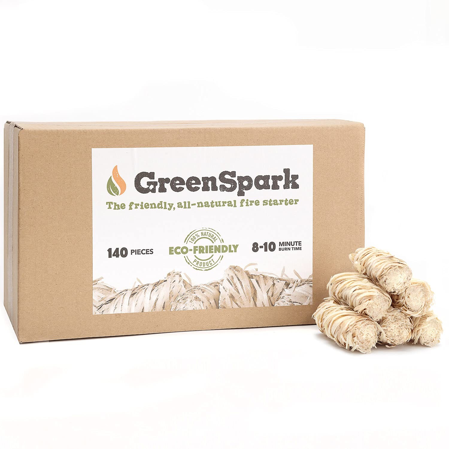 GreenSpark Natural Fire Starters for Grill, Smoker, Pizza 140 Pcs, Brown