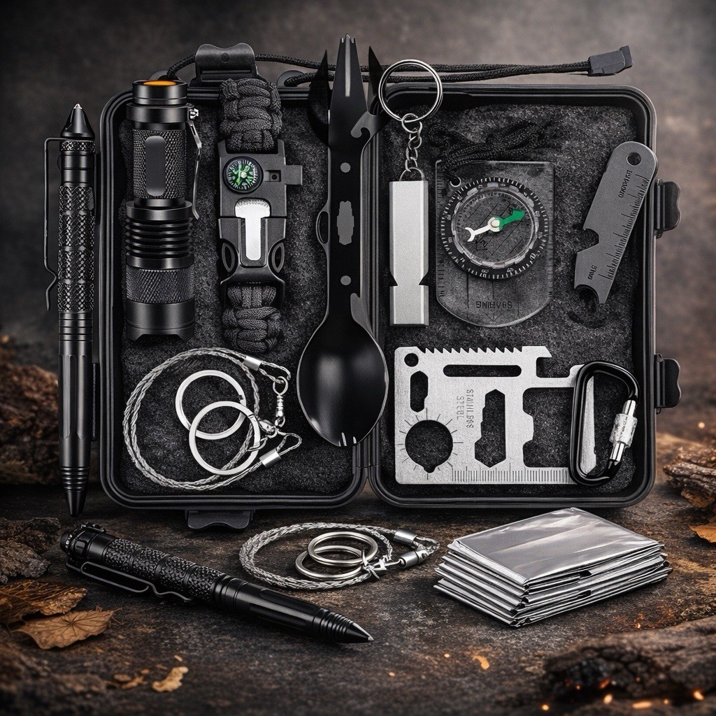 EDC Survival Kit Tactical Multi Tool Set Camping Hiking Emergency Gear Box