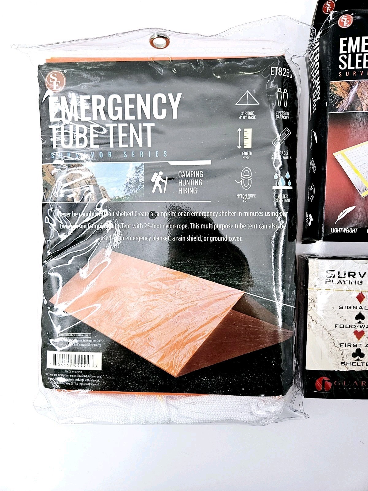 Emergency Survival Kit Camping Shelter Tube Tent, Sleeping Bag, Playing Cards
