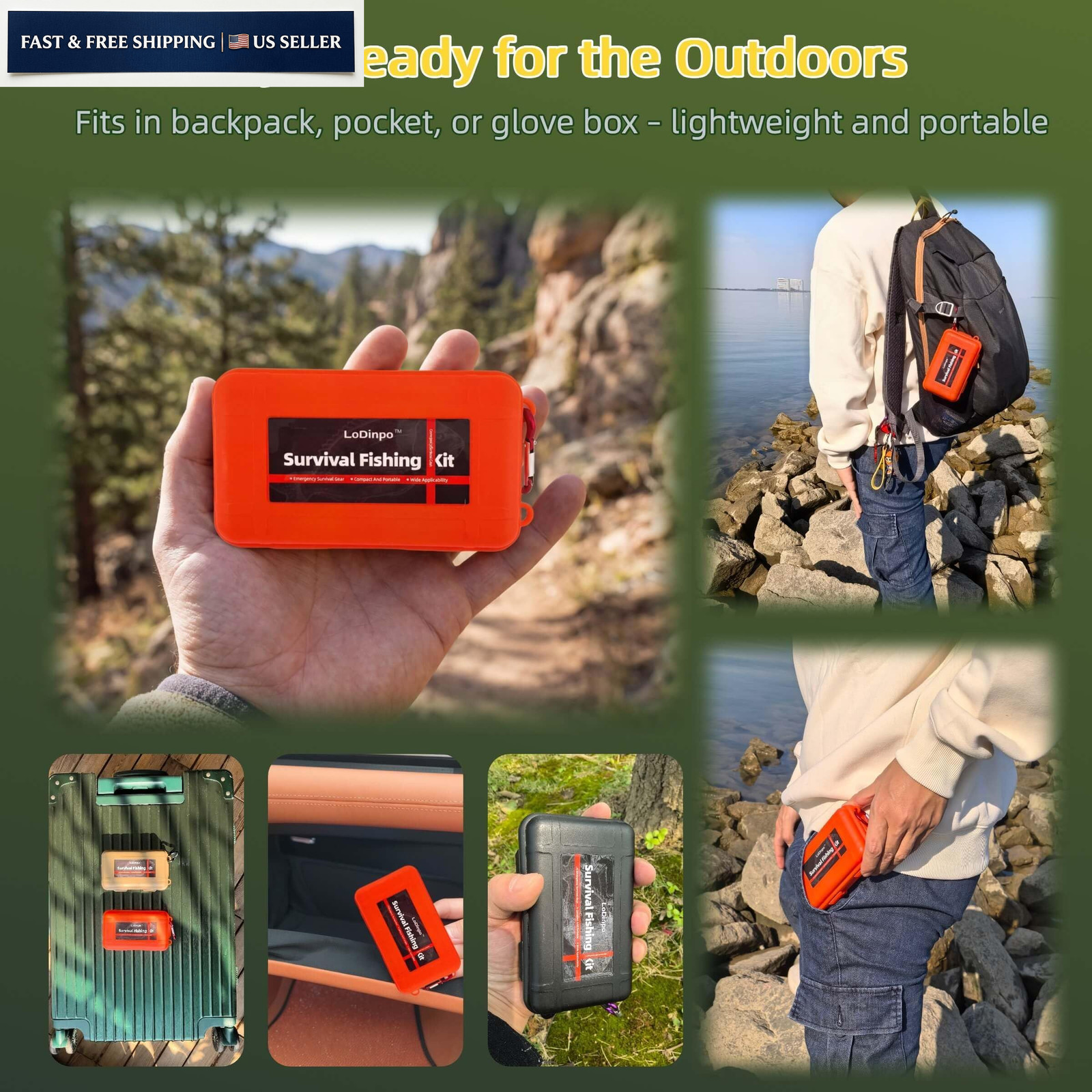LoDinpo Pocket Survival Fishing Kit,Emergency Tackle Small, Wildfire Orange
