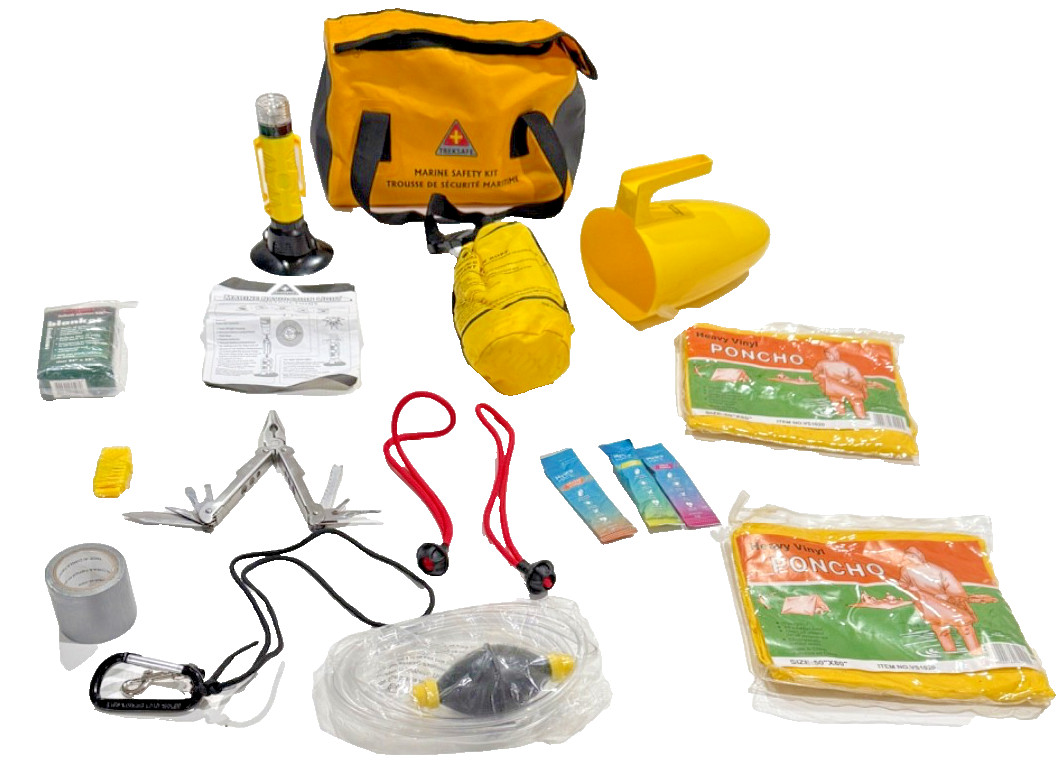Treksafe Marine Safety Kit Bag w/ Navigation Light, Throw Rope, Bailer, Ponchos,