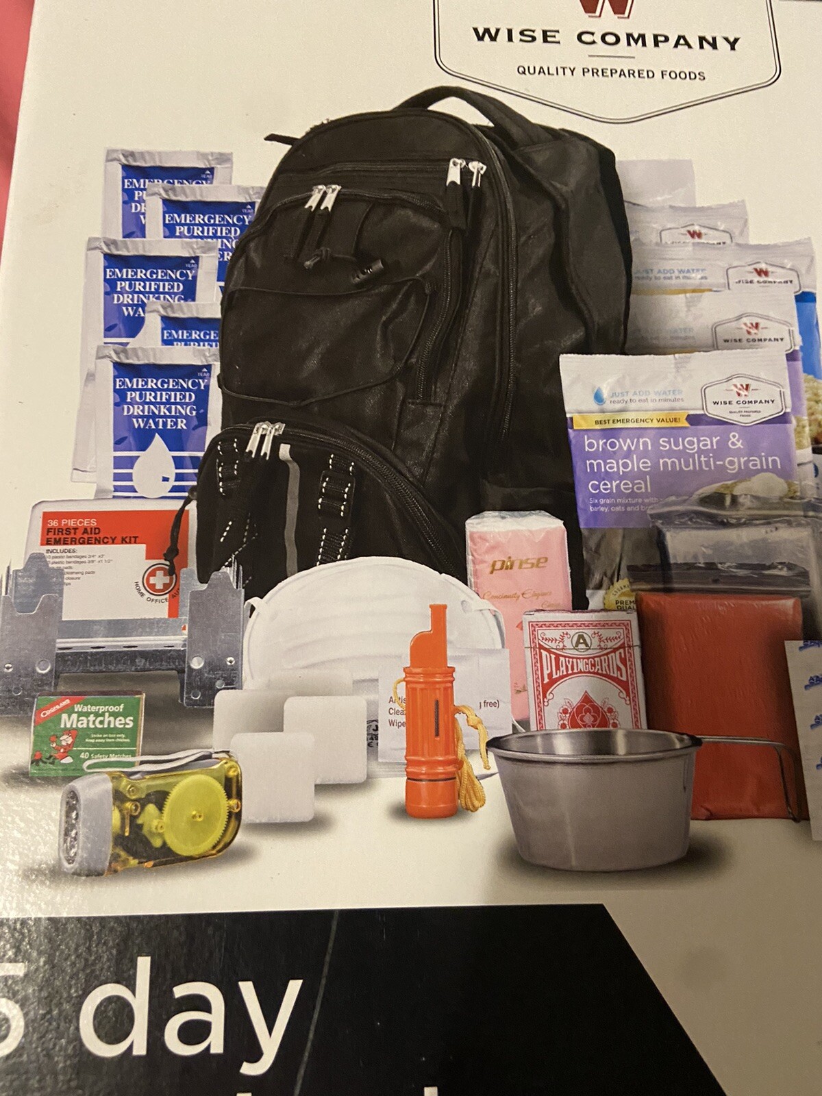 Emergency Survival Kit Backpack 5-Day Food Water First Aid Whistle Playing Cards