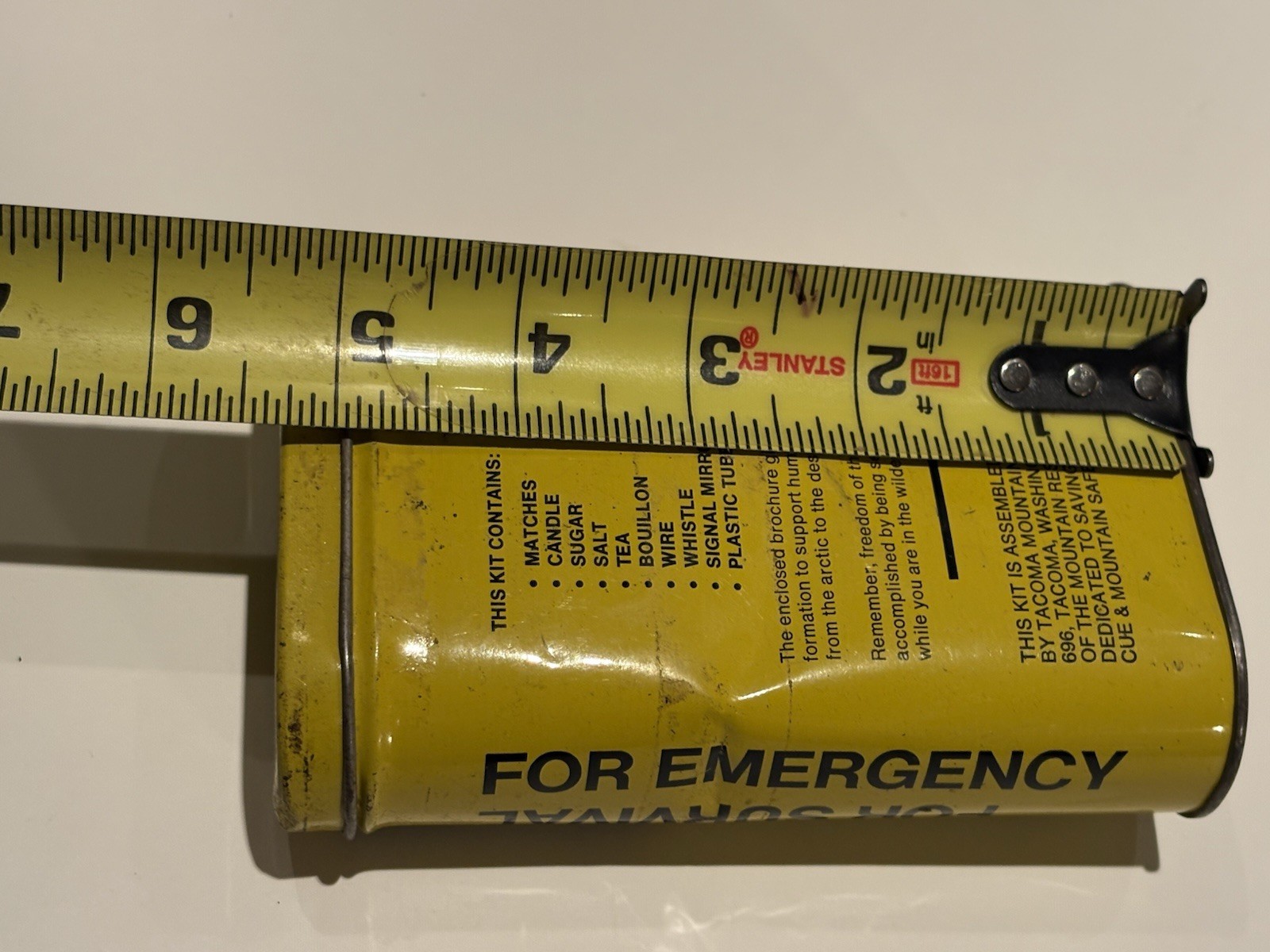 Storm Kit Survival Tacoma Mountain Rescue Unit Filled Container Tin Vintage