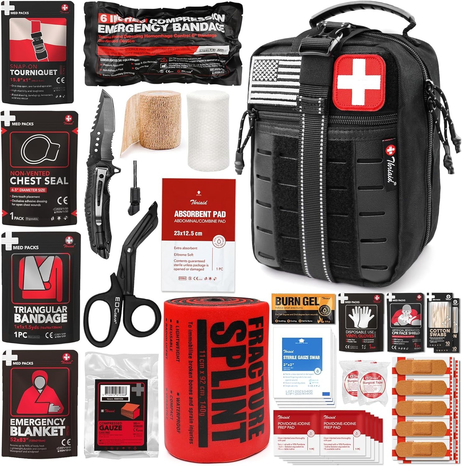 First Aid Kit Survival with Israeli Bandage Chest Seal Tourniquet Splint