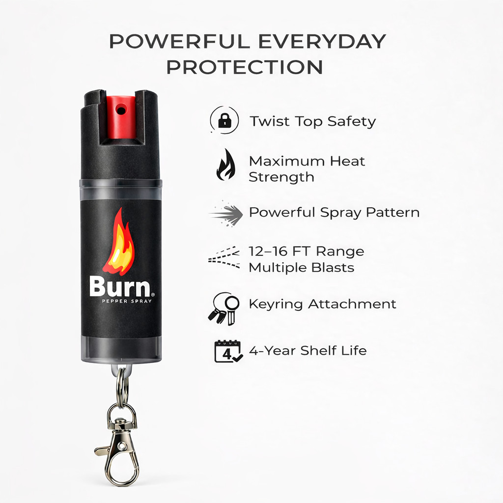 Burn Pepper Spray 2 Pack Police Grade – Maximum Strength Self Defense Keychain