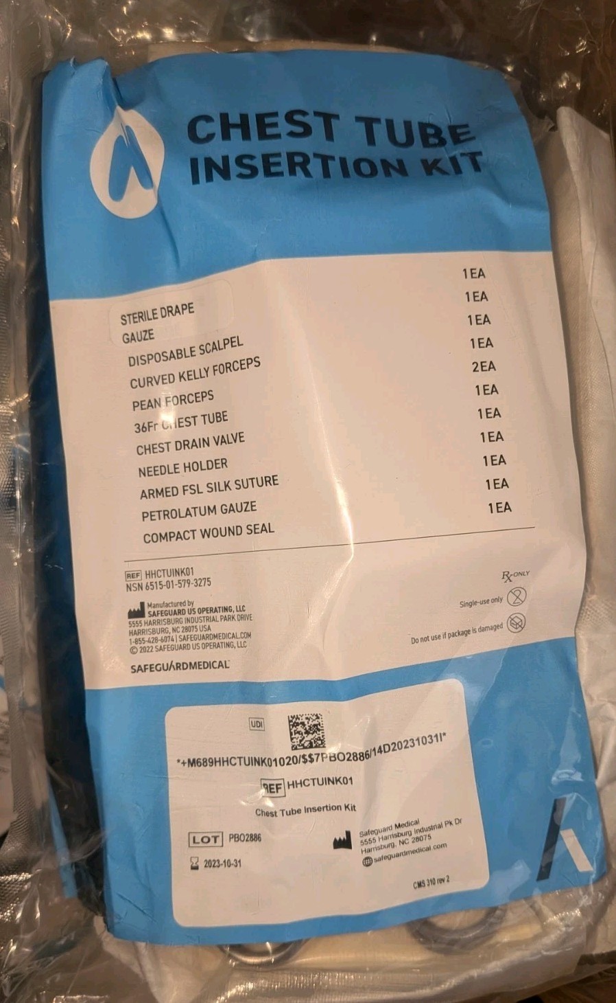 Safeguard Medical Chest Tube Insertion Kit HHCTUINK01 Exp 10/23