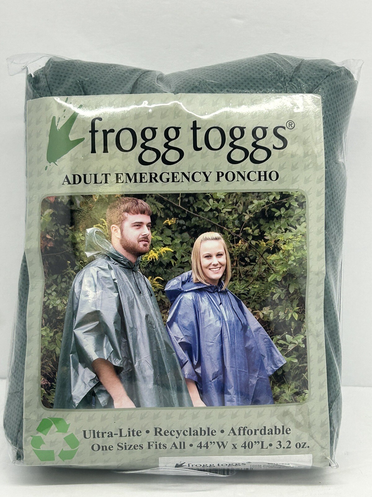 Frogg Toggs Green Adult Emergency Poncho Ultra LiteOne Size Fits All 44″W x 40″L