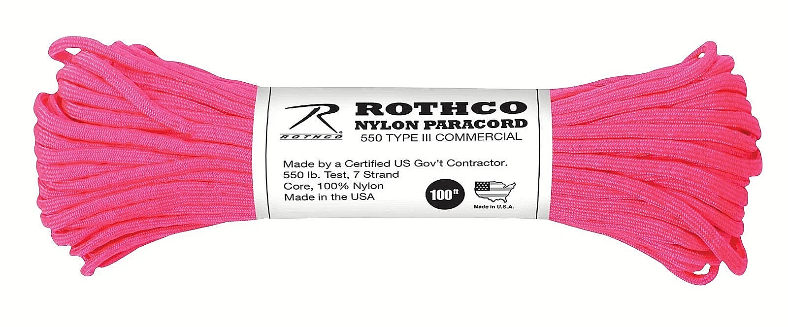 550 NYLON 7 STRAND PARACORD TYPE III Rothco survival bug out bag bright pink