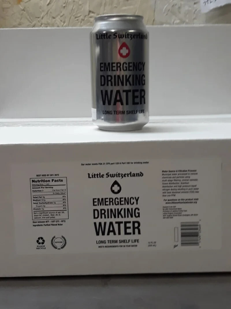 Little Switzerland 50 YEAR SHELF LIFE EMERGENCY WATER 24-12oz CANS