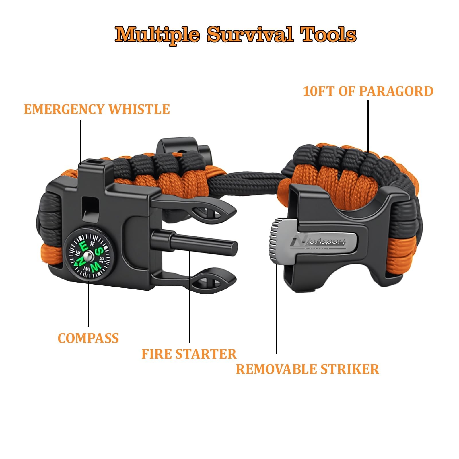 Paracord Survival Bracelet (3 Pack) – Adjustable with Fire Starter, Whistle, …