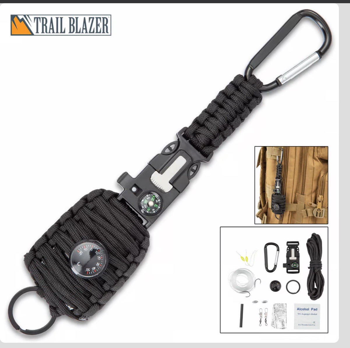 Paracord Fishing Kit Carabiner Survival Emergency Camping Fire Starter Set – NEW