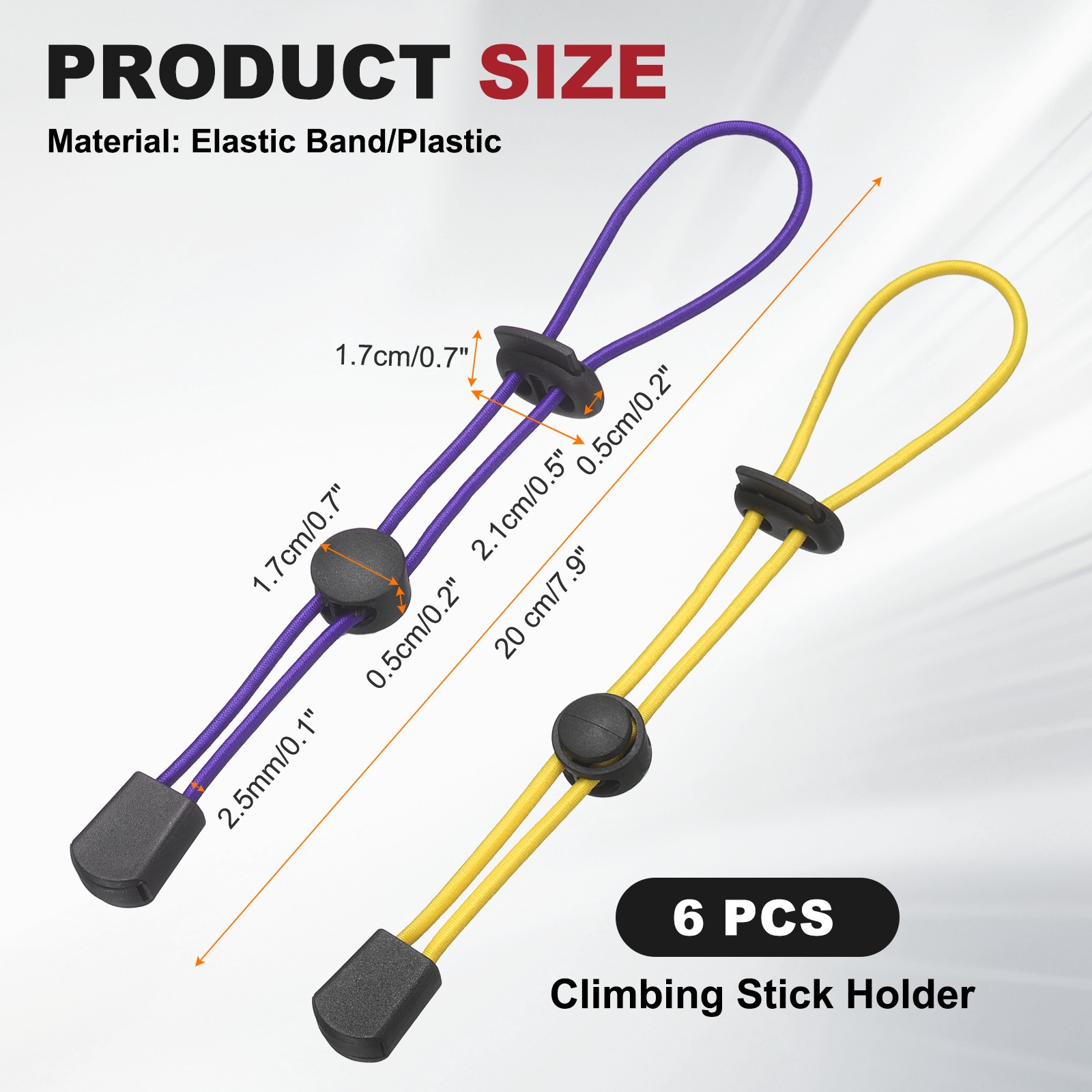Climbing Stick Holder, Backpack Hiking Pole Ropes 8 Inch & 6 Pcs & Yellow/Purple
