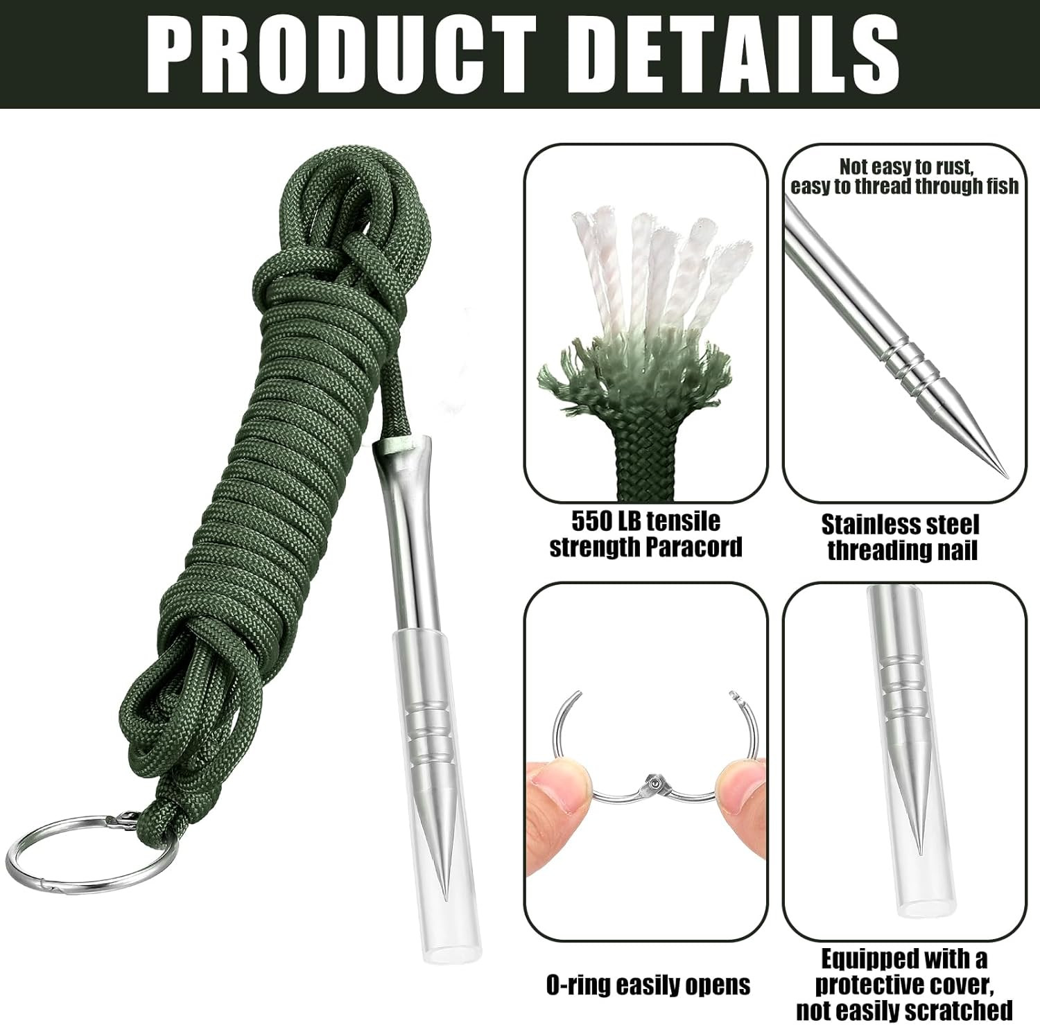 10 Ft Paracord Fishing Stringer – 2 Pack with Split Ring, 550Lb Capacity