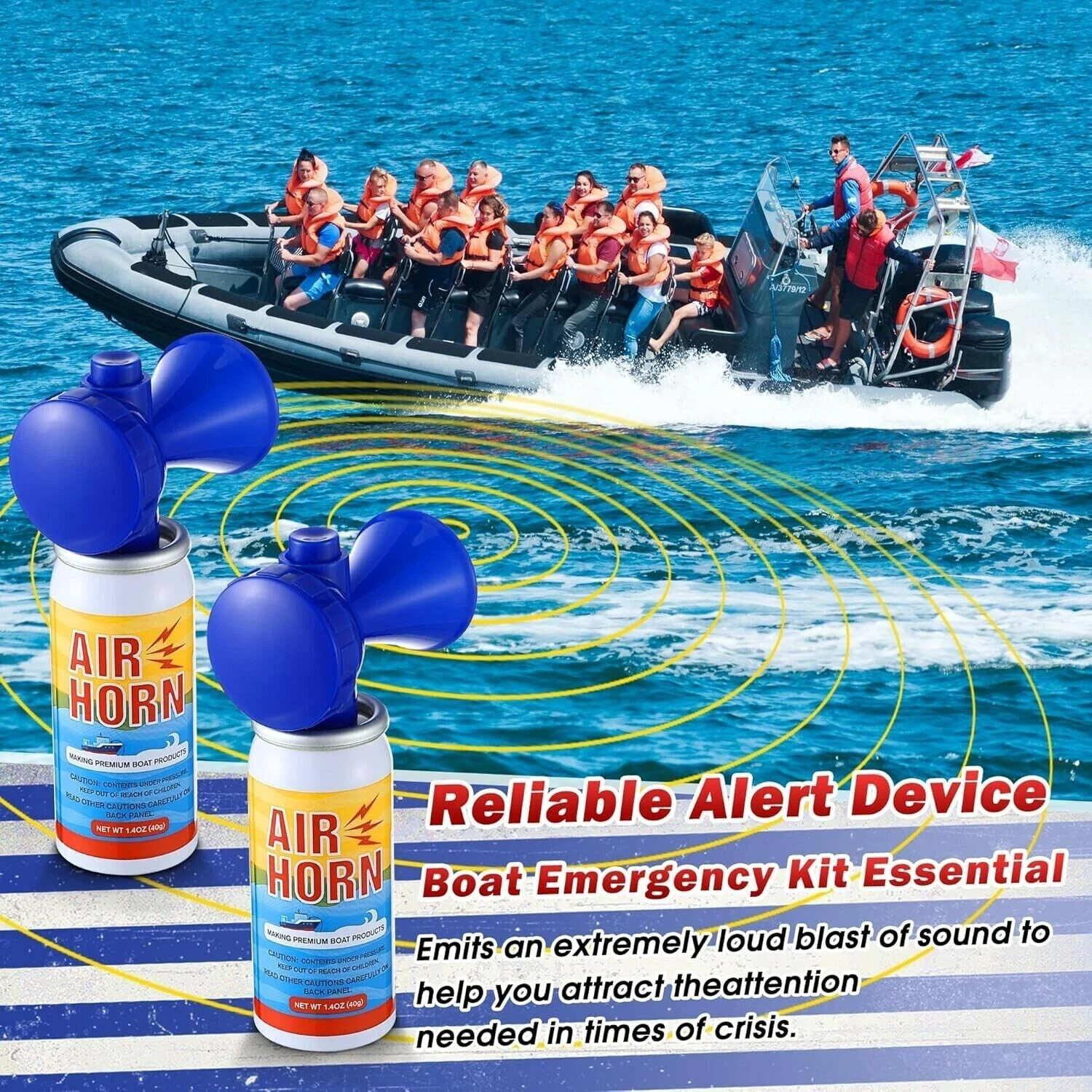 2-Pack Air Horn, 122db Air Horns Can, Heard up to 1/2 Mile Away, 1.4OZ SM100