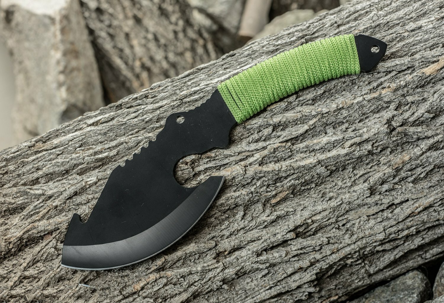 Stainless Steel Gut Hook Hatchet 11″ with Neon Green Paracord-Wrapped Handle
