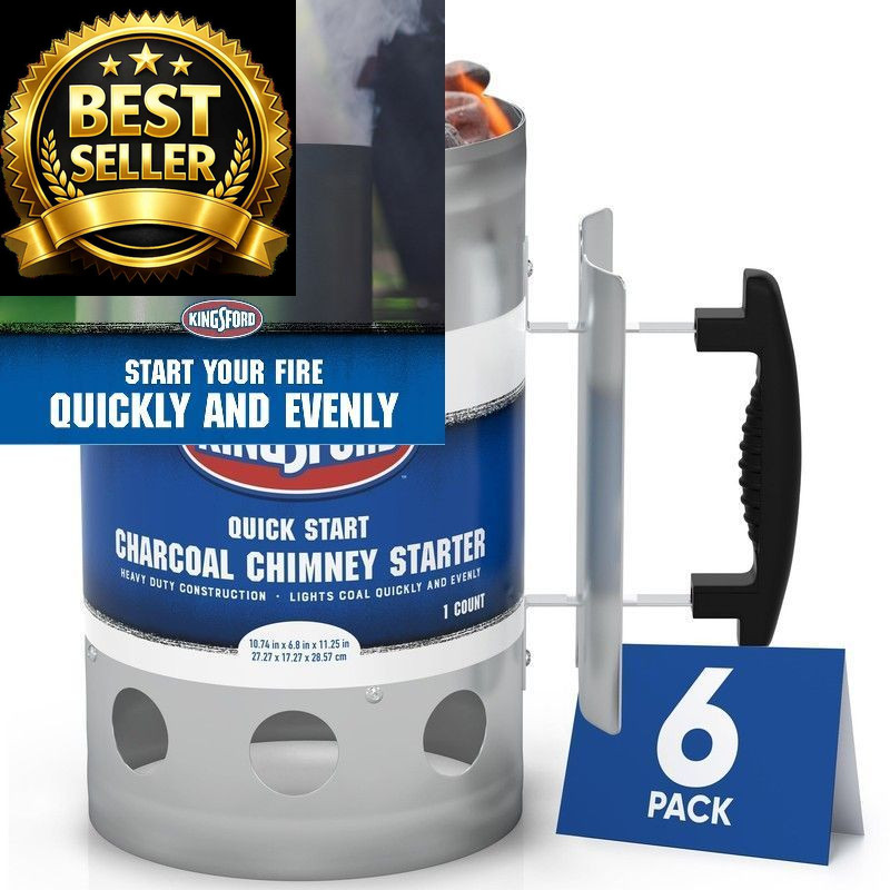 KINGSFORD Heavy Duty Deluxe Charcoal Chimney Starter, Large 6 Count, Silver