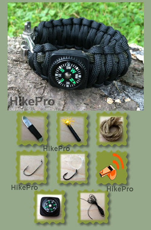 DELUXE 550 Paracord Survival Bracelet BAND Fire Starter Knife Fish Hooks Compass