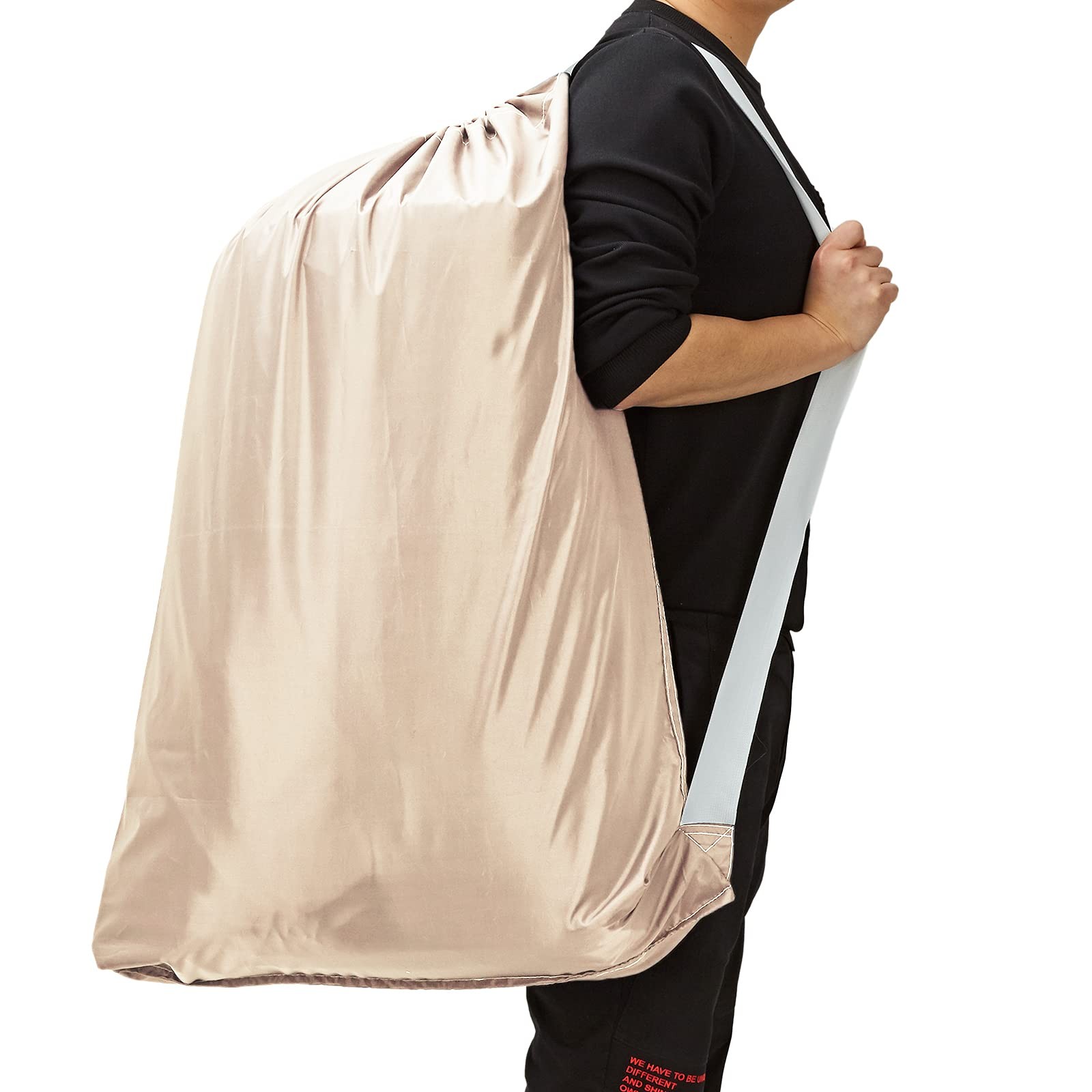 HOMEST 2 Pack XL Nylon Laundry Bag with Strap, Large 2pack, (2 pack) Beige