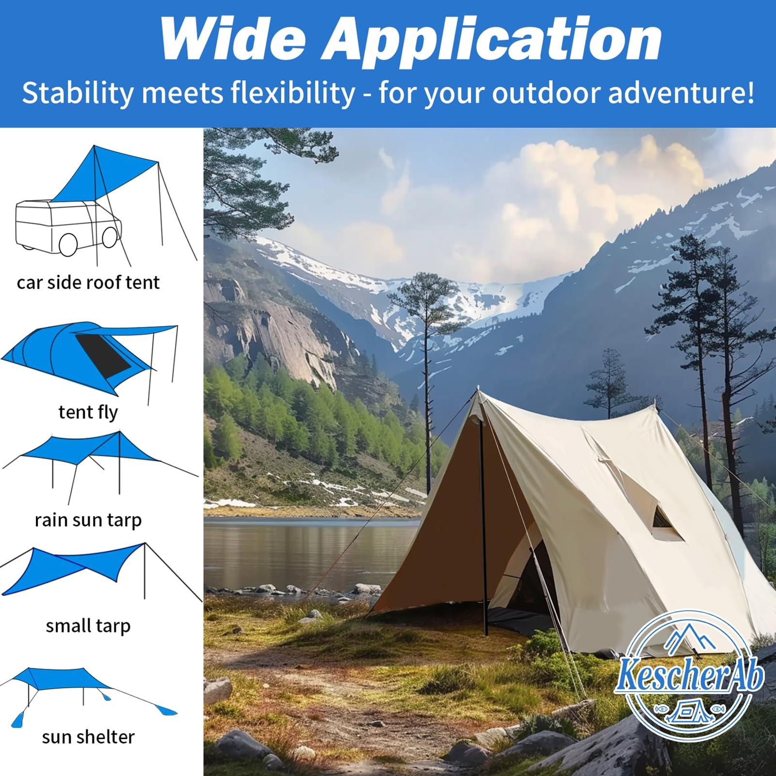Tent Poles for Tarp, KescherAb Adjustable Tarp 78.8 inch, Black