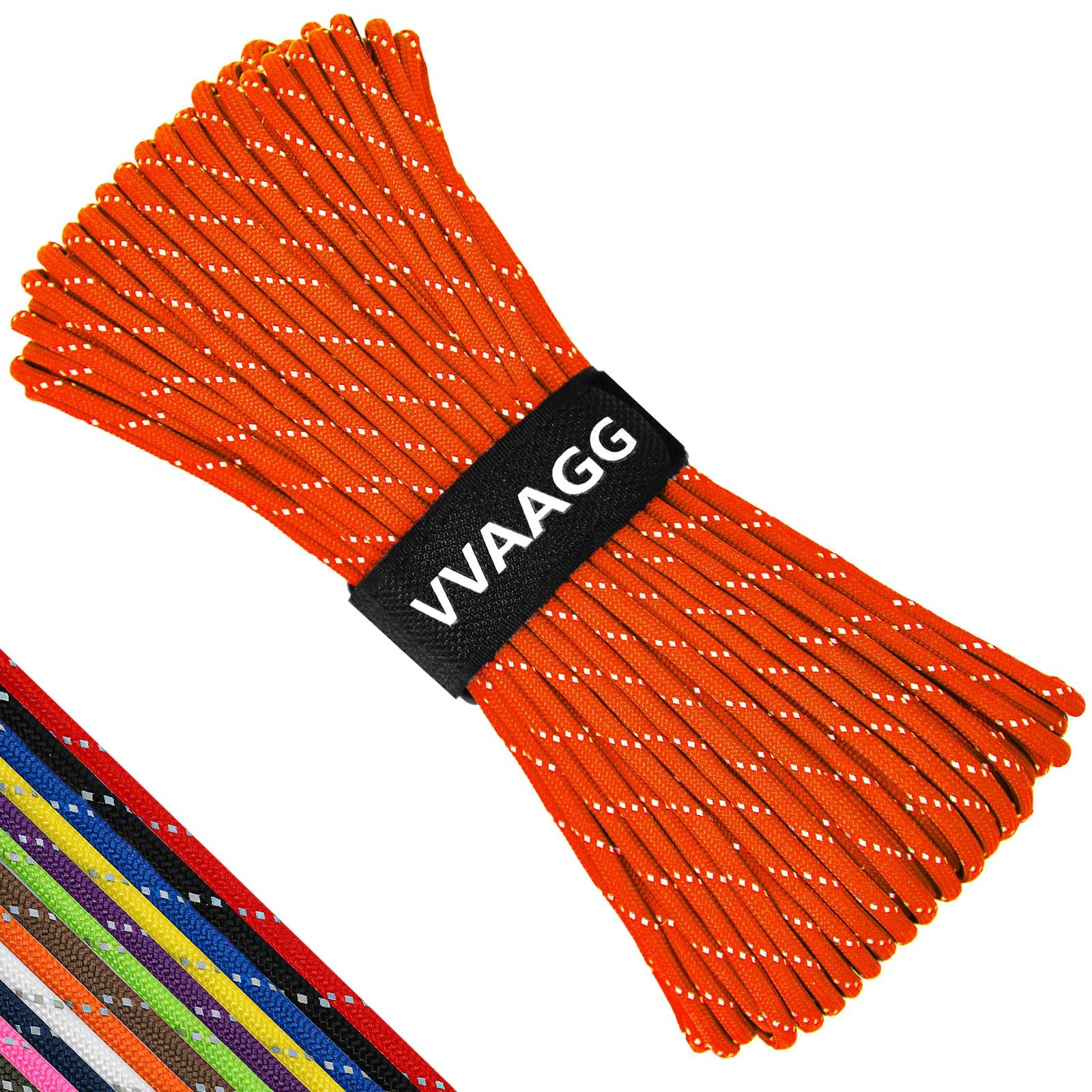 VVAAGG Reflective Paracord Rope 100FT, 7 Strand Nylon para Cord Orange